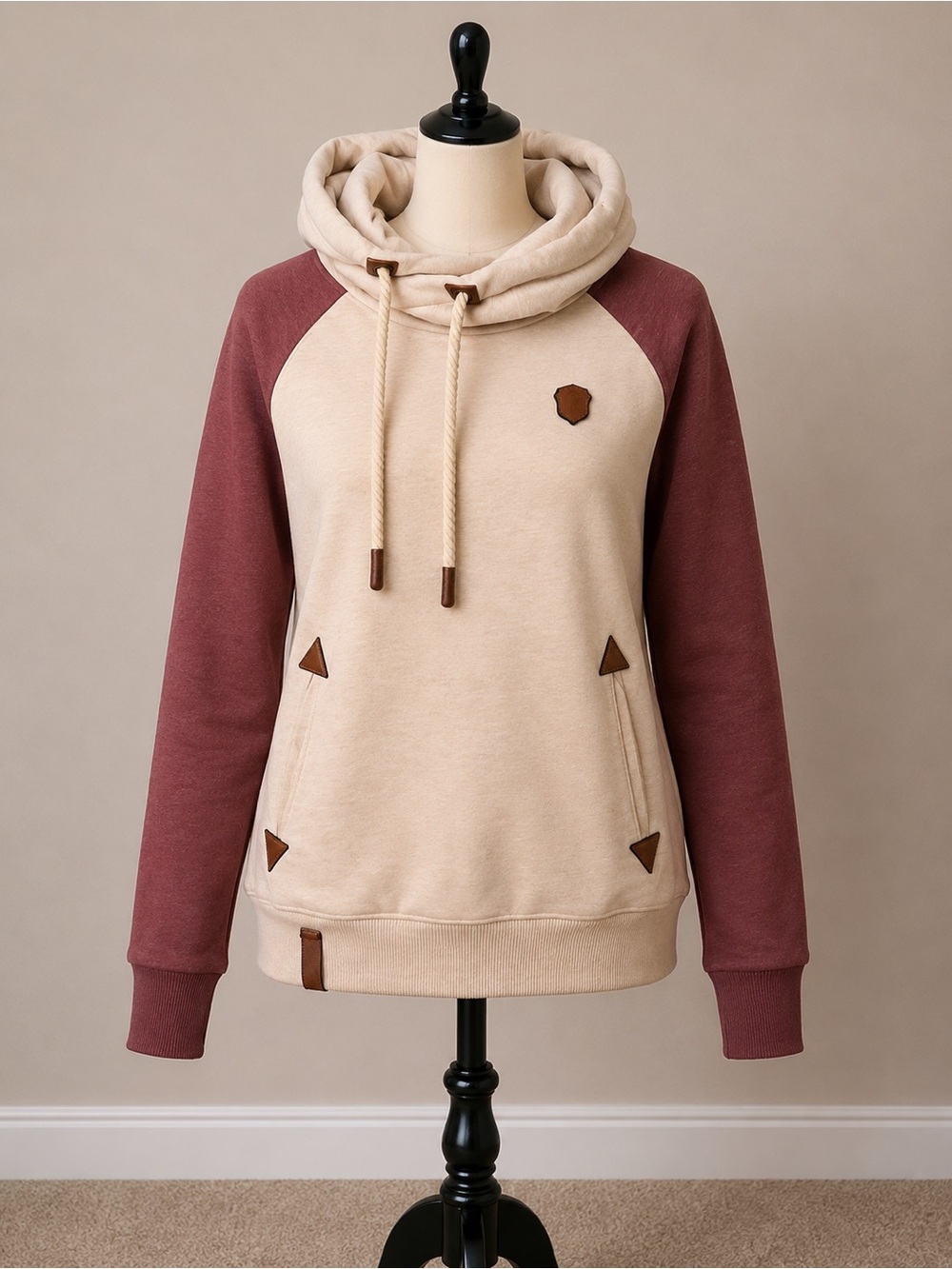 Naketano Two-Tone Beige and Mauve Raglan Hoodie